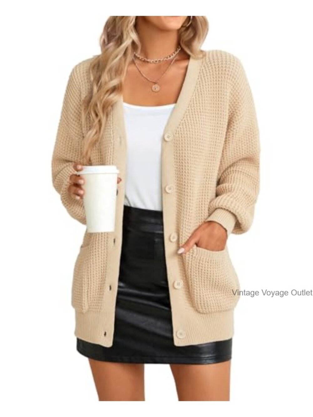 100% Cotton Cardigan Sweater Button Up Pockets Oversized Knit